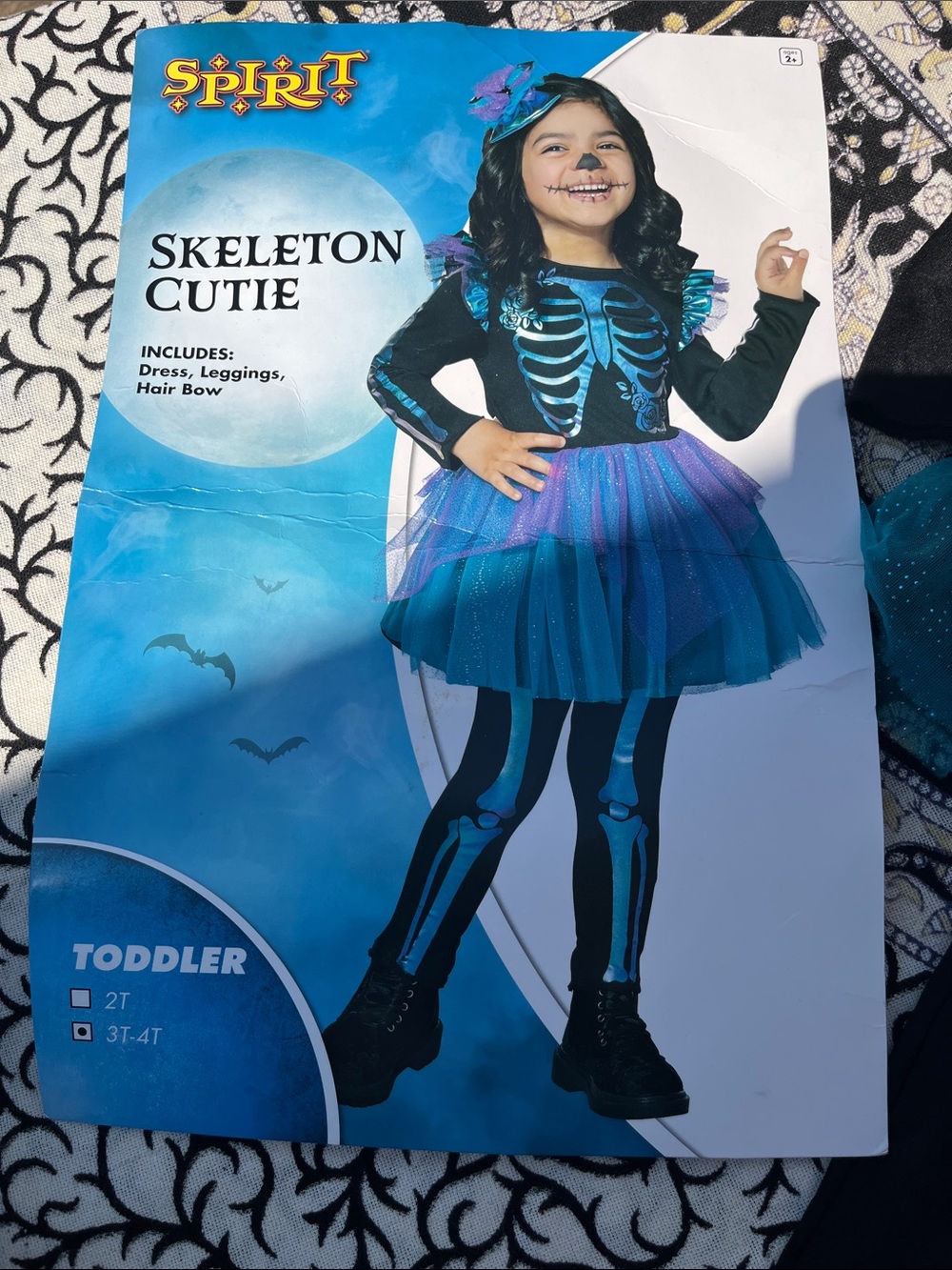 Spirit Skeleton Cutie Toddler Costume in Black and Teal with Purple Tulle